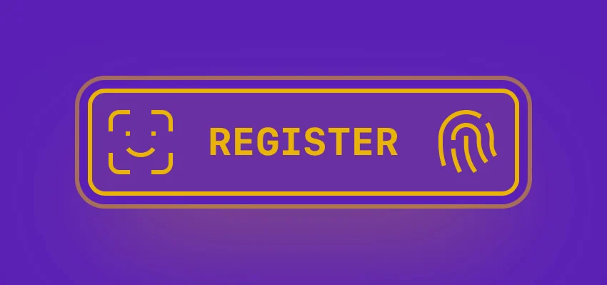 A Register button with face and fingerprint icons