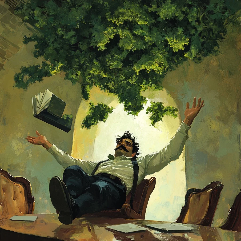 Governor Stefano leans back in his chair as a book flies through the air