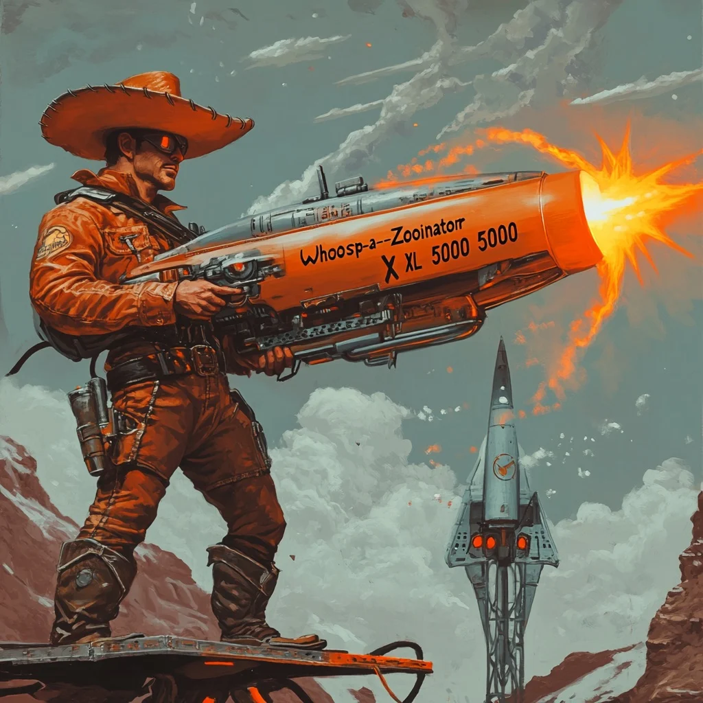 Roscoe fires an orange ray gun