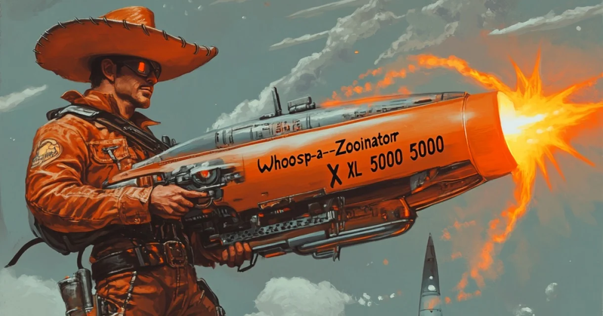 Roscoe fires an orange ray gun